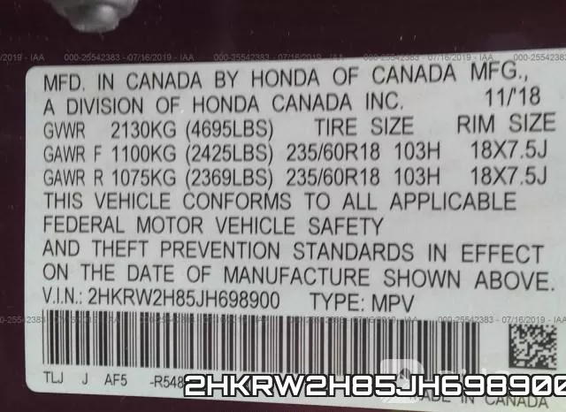 2HKRW2H85JH698900 фото 10