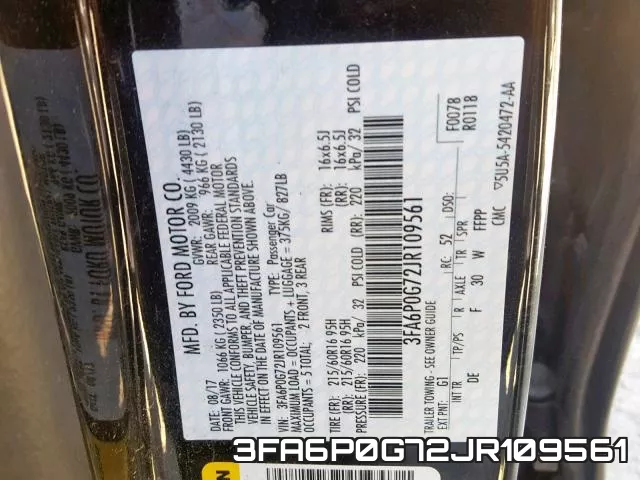 3FA6P0G72JR109561 фото 2