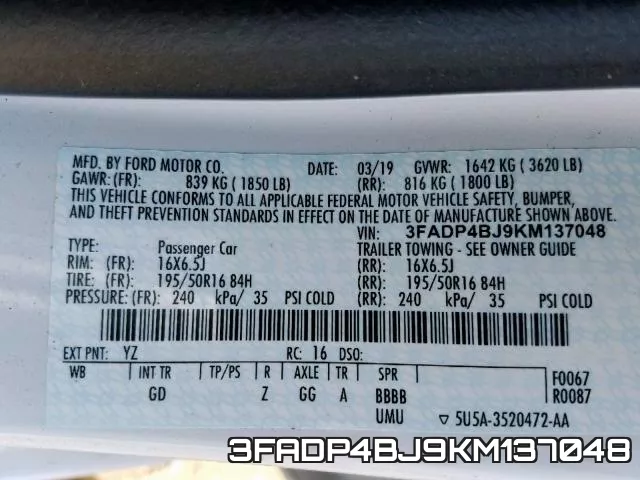 3FADP4BJ9KM137048 фото 2