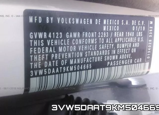 3VW5DAAT9KM504665 фото 10