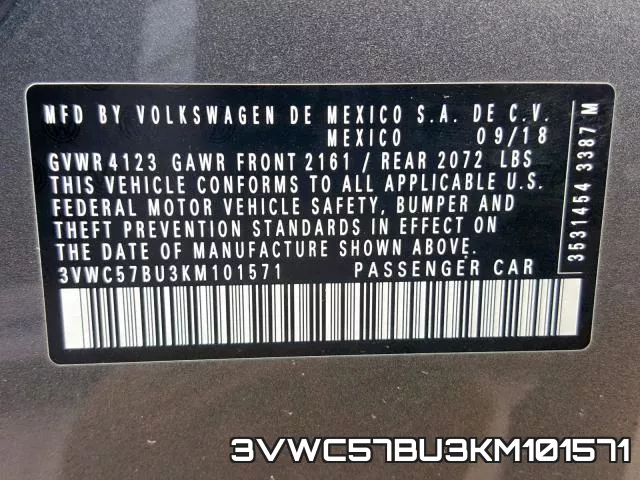 3VWC57BU3KM101571 фото 2
