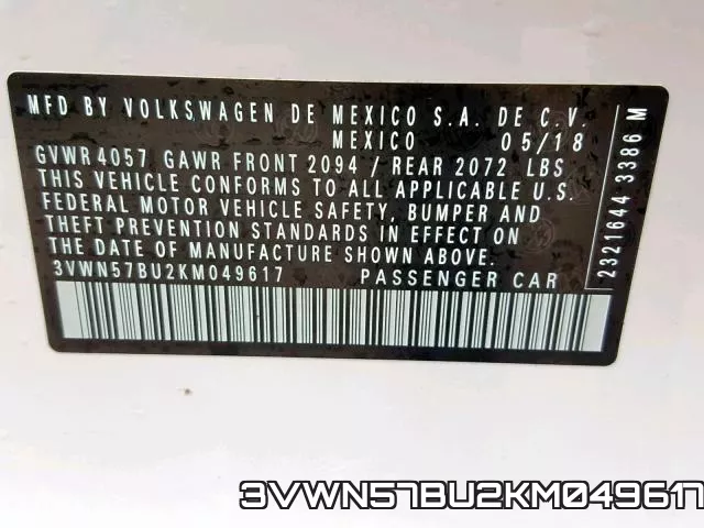3VWN57BU2KM049617 фото 2