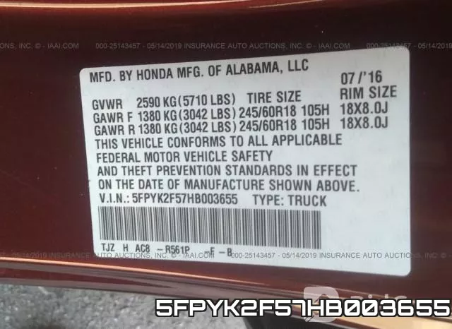 5FPYK2F57HB003655 фото 10