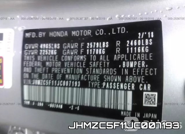 JHMZC5F11JC007193 фото 9