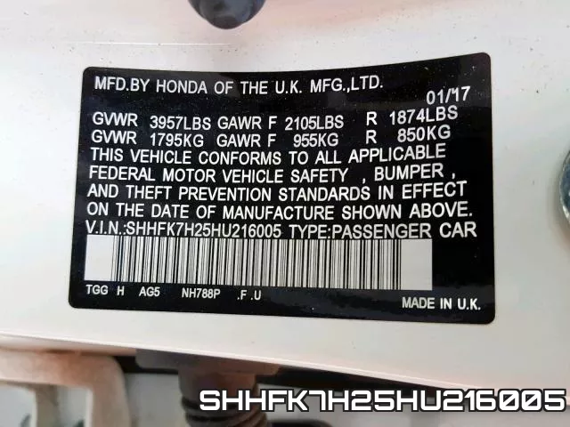 SHHFK7H25HU216005 фото 2