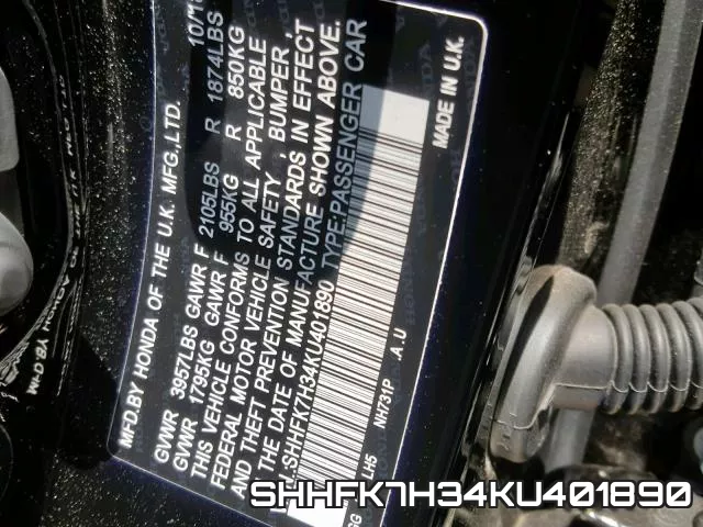 SHHFK7H34KU401890 фото 2