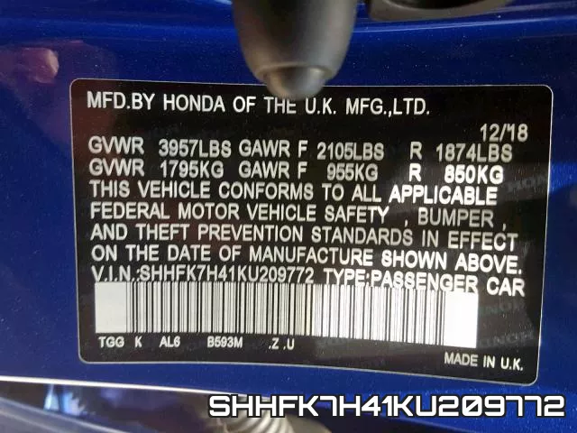 SHHFK7H41KU209772 фото 2