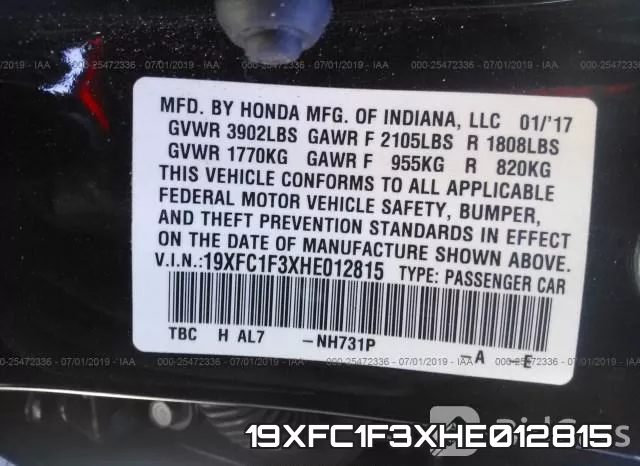 19XFC1F3XHE012815 фото 10