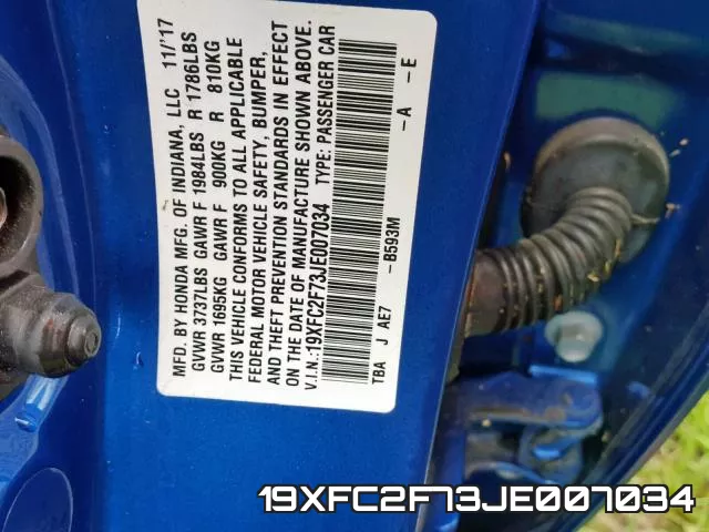 19XFC2F73JE007034 фото 2