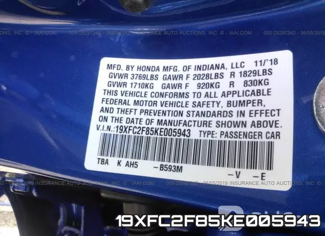 19XFC2F85KE005943 фото 10