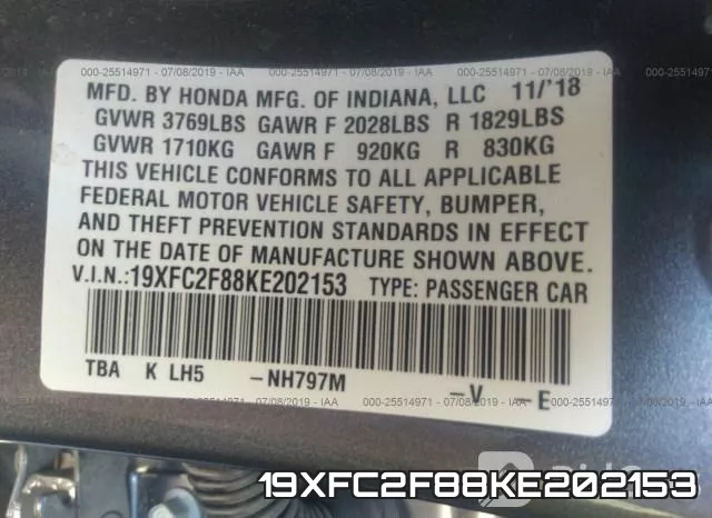 19XFC2F88KE202153 фото 10