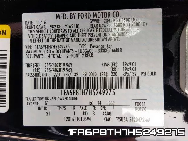 1FA6P8TH7H5249275 фото 2