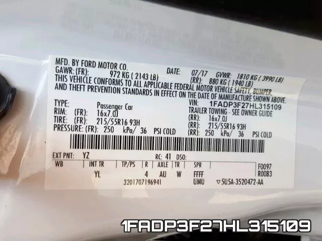 1FADP3F27HL315109 фото 2