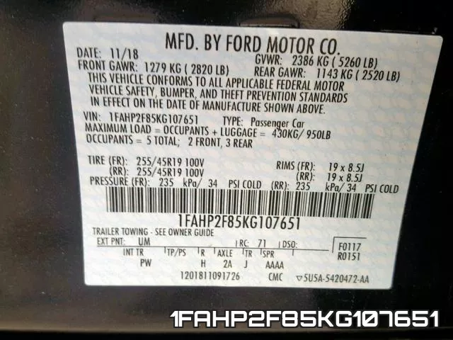 1FAHP2F85KG107651 фото 2