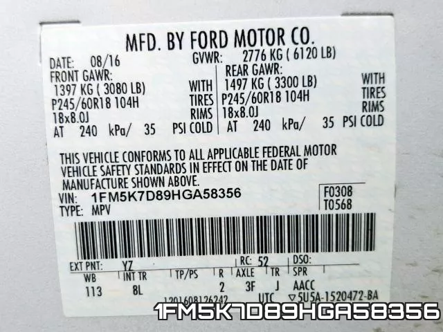 1FM5K7D89HGA58356 фото 2