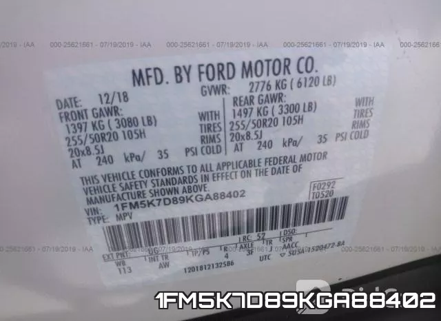 1FM5K7D89KGA88402 фото 10