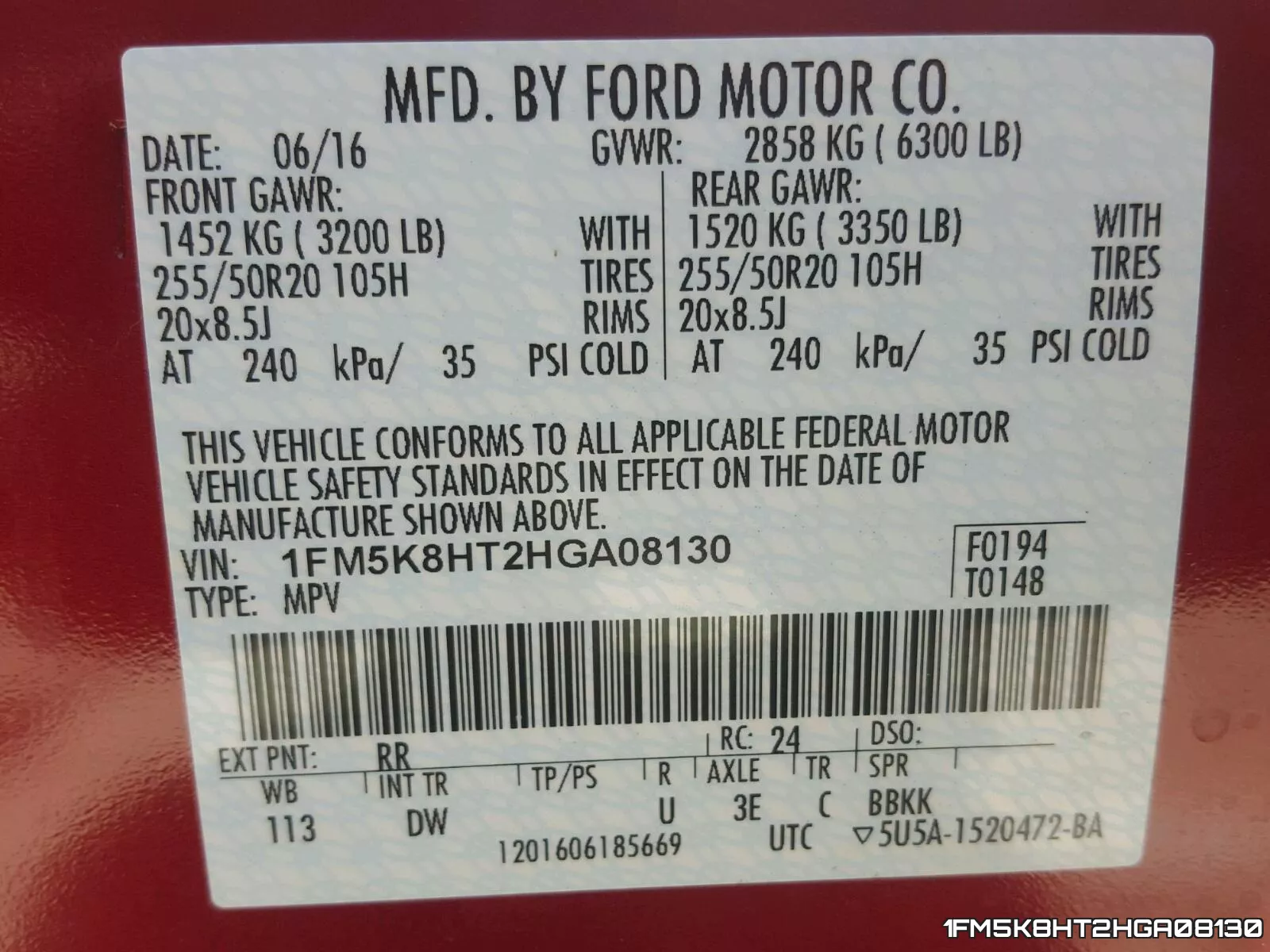 1FM5K8HT2HGA08130 фото 2