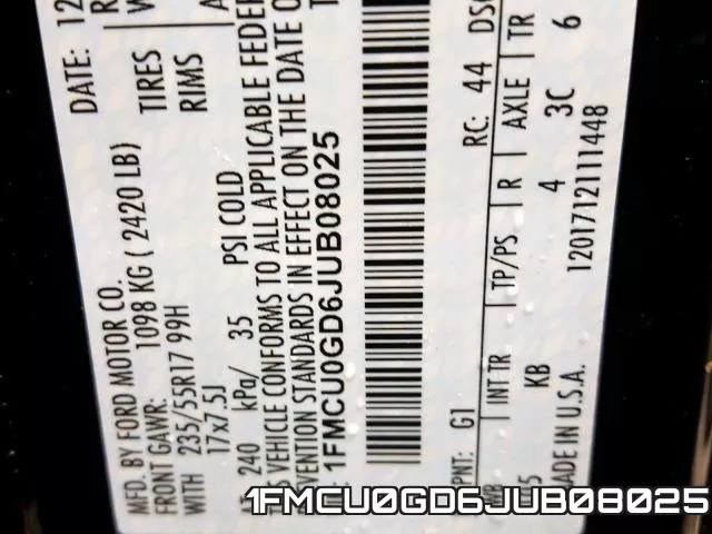 1FMCU0GD6JUB08025 фото 2