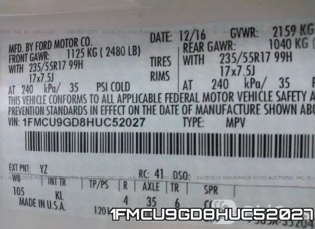 1FMCU9GD8HUC52027 фото 10