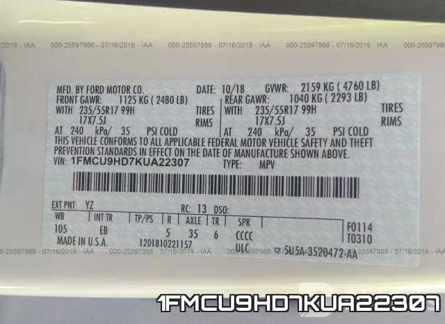 1FMCU9HD7KUA22307 фото 10