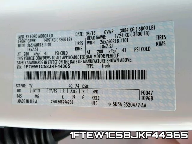 1FTEW1C58JKF44365 фото 2