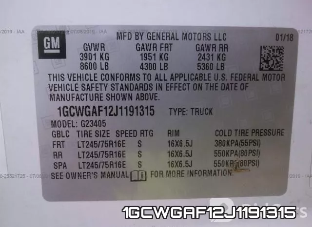 1GCWGAF12J1191315 фото 10