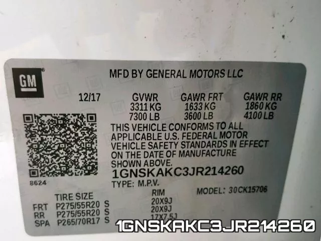 1GNSKAKC3JR214260 фото 2