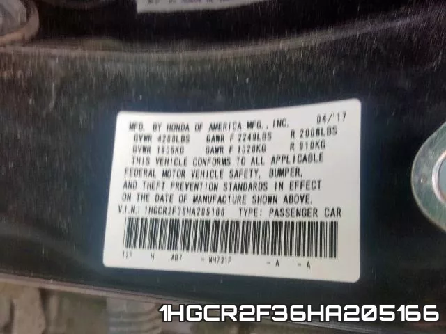 1HGCR2F36HA205166 фото 2
