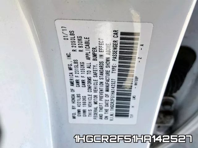 1HGCR2F51HA142527 фото 2