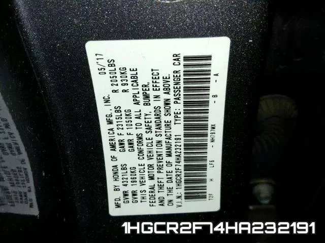 1HGCR2F74HA232191 фото 2