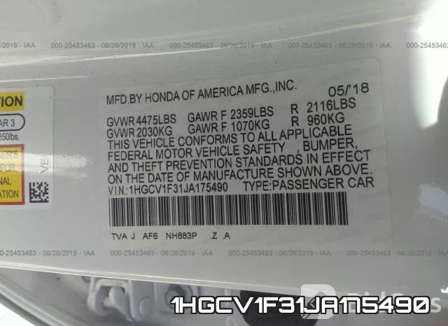 1HGCV1F31JA175490 фото 10