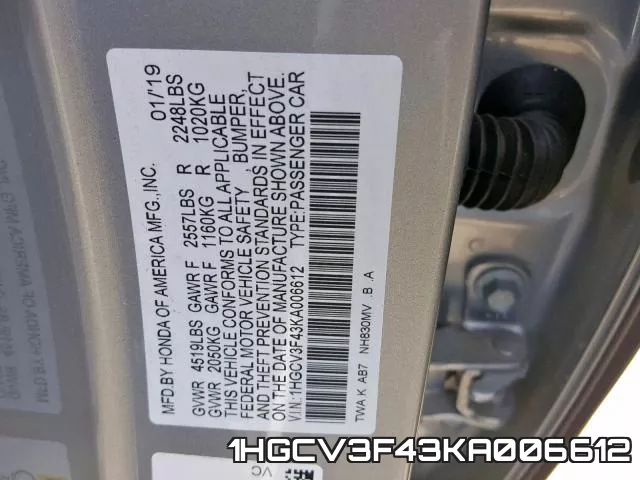 1HGCV3F43KA006612 фото 2