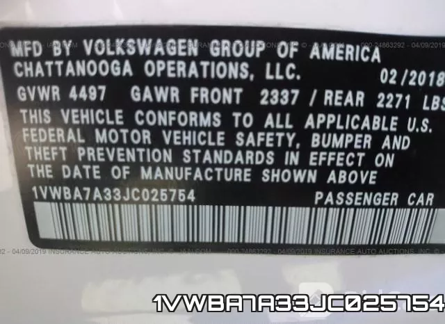 1VWBA7A33JC025754 фото 10