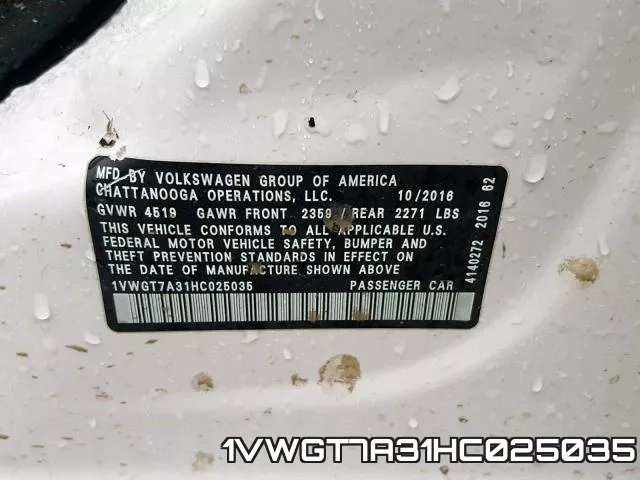 1VWGT7A31HC025035 фото 2