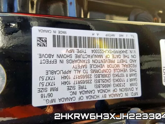 2HKRW6H3XJH223304 фото 2
