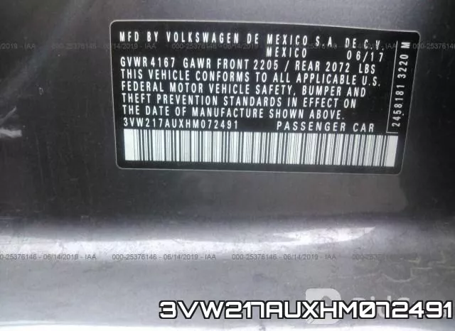 3VW217AUXHM072491 фото 10