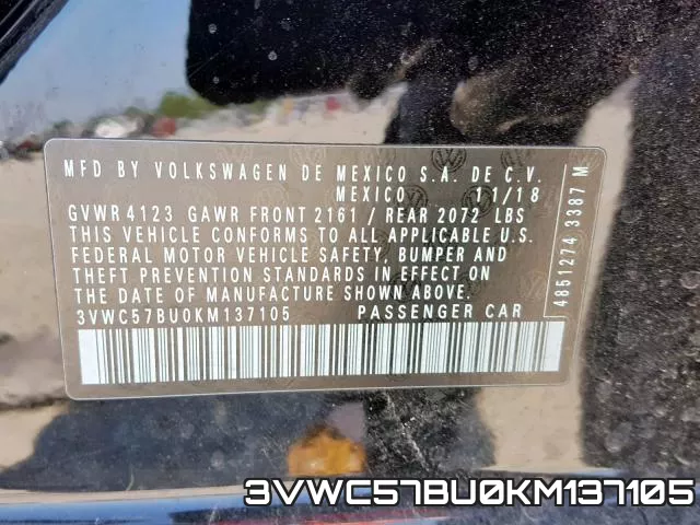 3VWC57BU0KM137105 фото 2