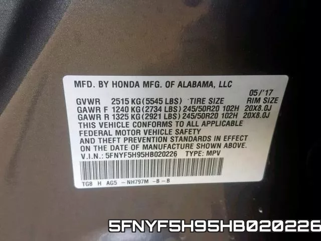 5FNYF5H95HB020226 фото 2