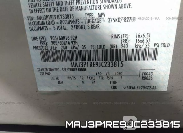 MAJ3P1RE9JC233815 фото 10