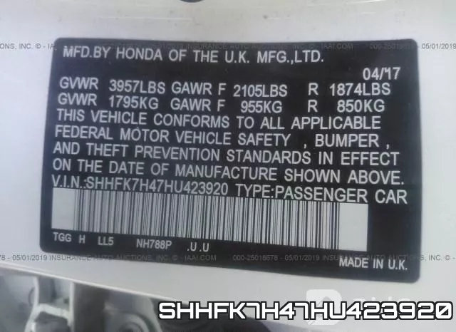 SHHFK7H47HU423920 фото 10