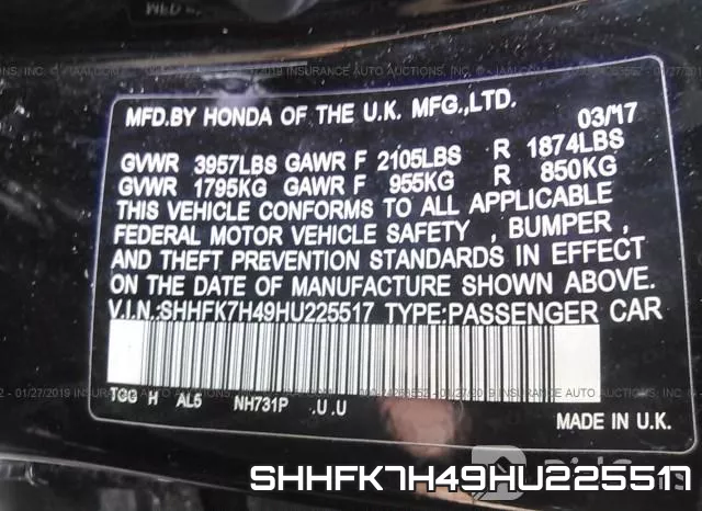 SHHFK7H49HU225517 фото 10
