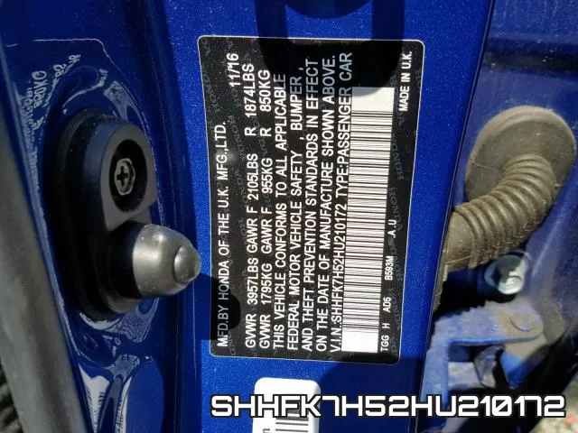 SHHFK7H52HU210172 фото 2
