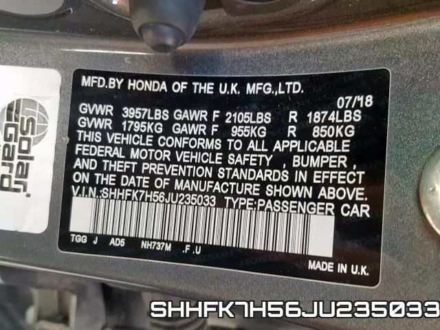 SHHFK7H56JU235033 фото 2