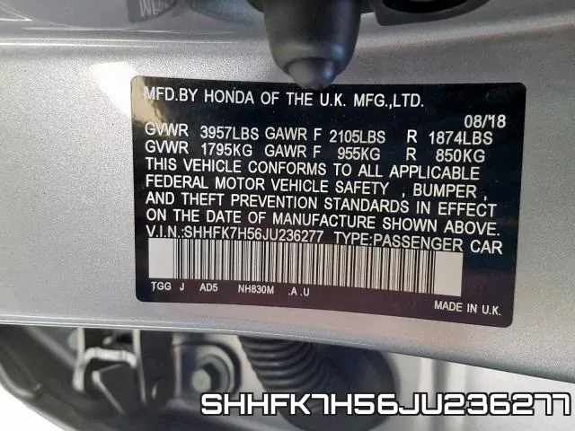 SHHFK7H56JU236277 фото 2