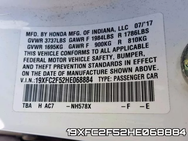 19XFC2F52HE068884 фото 2
