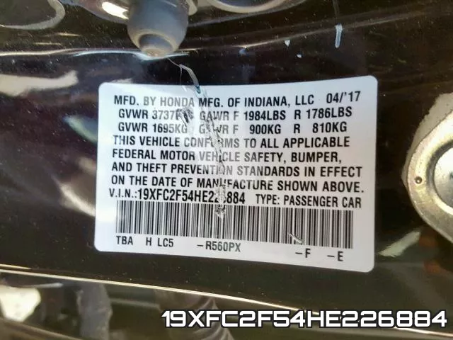 19XFC2F54HE226884 фото 2