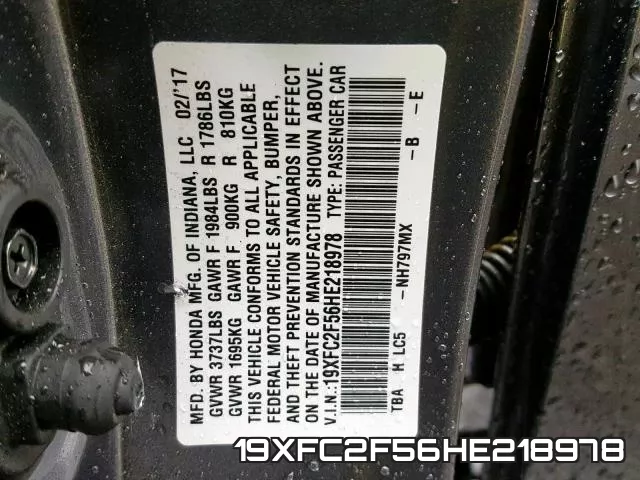 19XFC2F56HE218978 фото 2