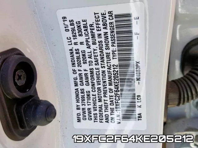 19XFC2F64KE205212 фото 2