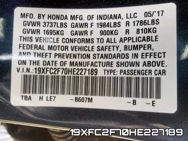 19XFC2F70HE227189 фото 2