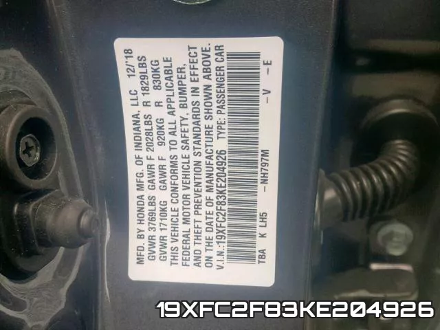 19XFC2F83KE204926 фото 2